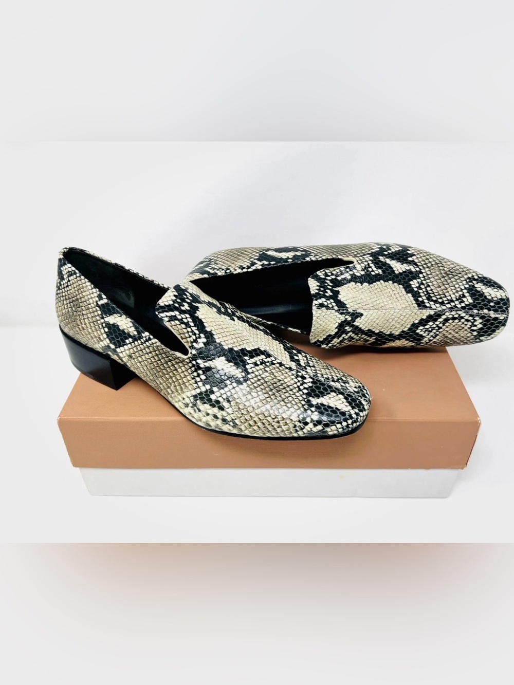 Via Spiga Women's Snake-Print leather  Slip-On Loafers in Black & Cream